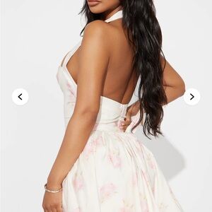 Fashion Nova White and Pink Backless Dress